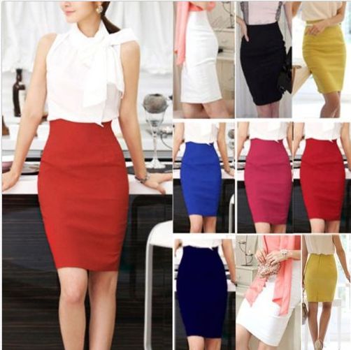 Womens Slim Fitted Business Knee Length Straight High Waist Office ...